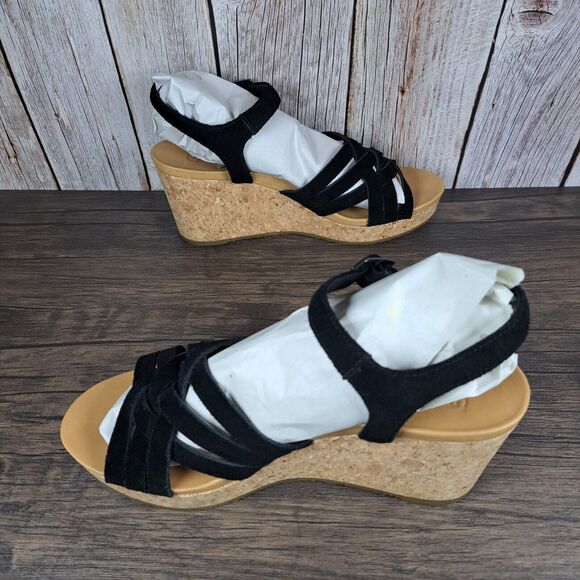 UGG Uma Cork Suede Strappy Wedge Sandals Women's Sz 9 Black (VGC) - Picture 5 of 9